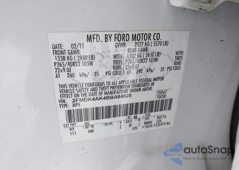 2011 Ford Edge Sport from USA, damaged, VIN 2FMDK4AK4BBA84825